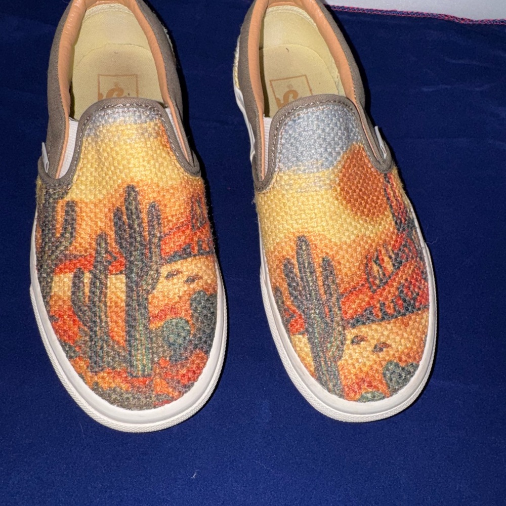 Vans Slip-On Sneakers with Desert Cactus Sunset Print in Orange, Yellow and Gray